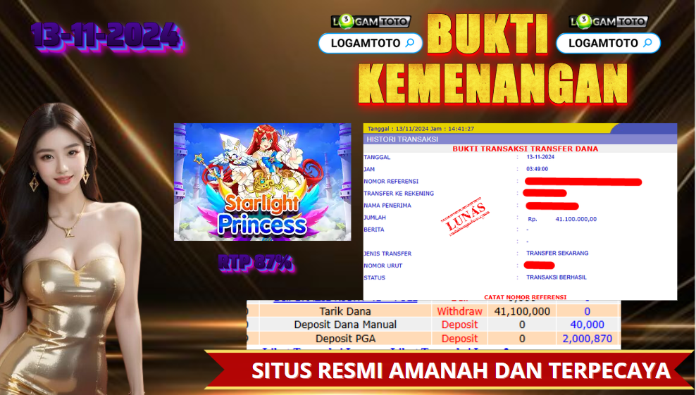 SELAMAT KEPADA MEMBER SETIA LOGAMTOTO BERHASIL JACKPOT DI PERMAINAN SLOT STARLIGHT PRINCESS 